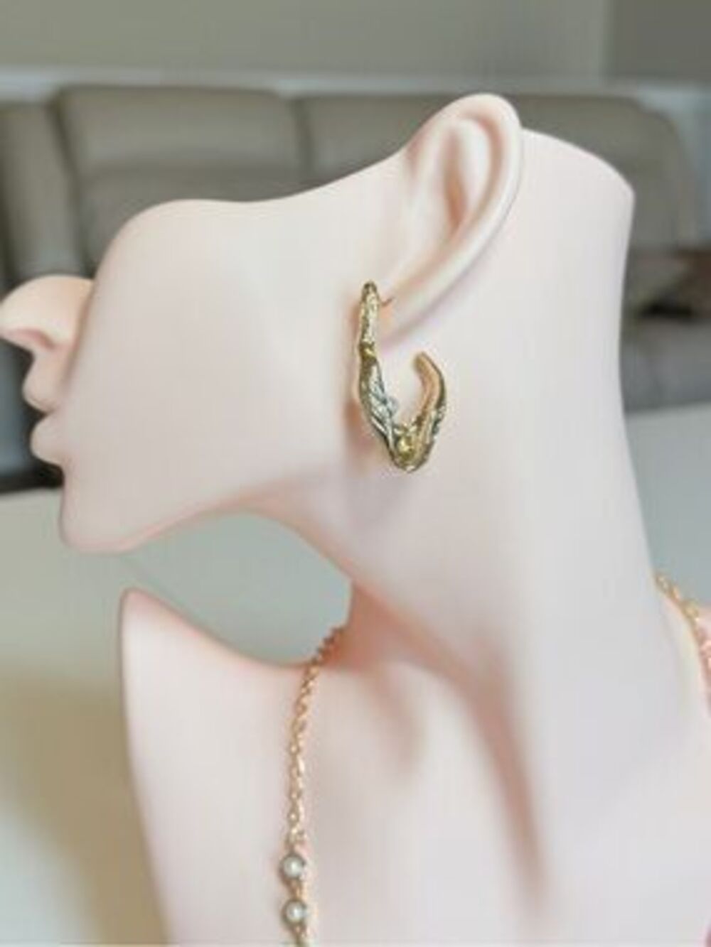 Gold Curve Earrings with Pearl Accent